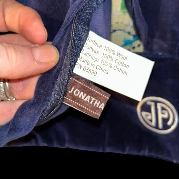 Jonathan Adler Diamonds blue green IKAT wool velvet woven pillow cover 16x12 - Picture 2 of 5